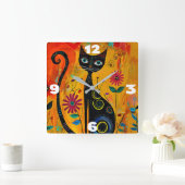Whimsikkatze Quadratische Wanduhr (Zuhause)