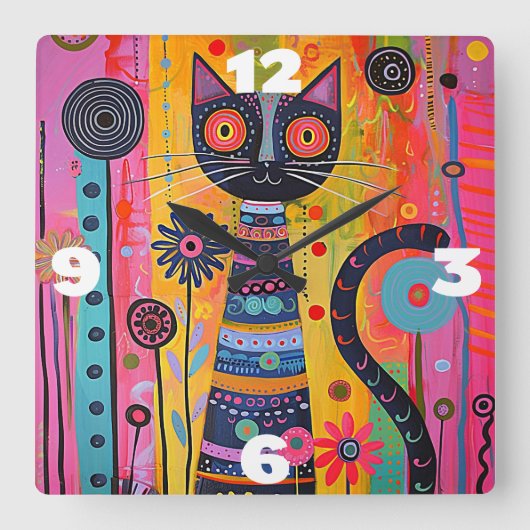 Whimsikkatze Quadratische Wanduhr (Vorderseite)