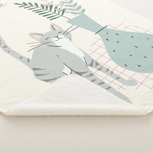 Whimsikkatze und Pflanze Sage Green Personalisiert Sherpadecke (3/4)