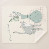 Whimsikkatze und Pflanze Sage Green Personalisiert Sherpadecke (Vorderseite (Horizontal))