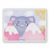 Whimsikkatze und Wintergebirge mit Niedlicher Sonn Aufkleber (Vorderseite)