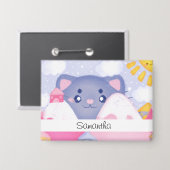 Whimsikkatze und Wintergebirge mit Niedlicher Sonn Button (Vorderseite/Rückseite)