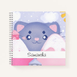 Whimsikkatze und Wintergebirge mit Niedlicher Sonn Notizblock