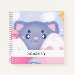 Whimsikkatze und Wintergebirge mit Niedlicher Sonn Notizblock