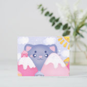 Whimsikkatze und Wintergebirge mit Niedlicher Sonn Postkarte (Stehend Vorderseite)