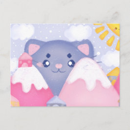Whimsikkatze und Wintergebirge mit Niedlicher Sonn Postkarte