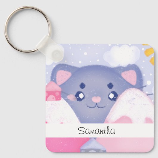 Whimsikkatze und Wintergebirge mit Niedlicher Sonn Schlüsselanhänger (Vorderseite)