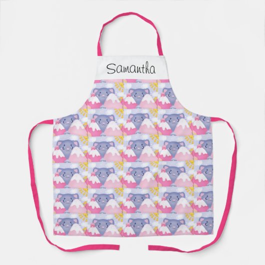 Whimsikkatze und Wintergebirge mit Niedlicher Sonn Schürze (Vorderseite)