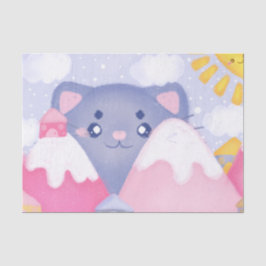 Whimsikkatze und Wintergebirge mit Niedlicher Sonn Seidenpapier