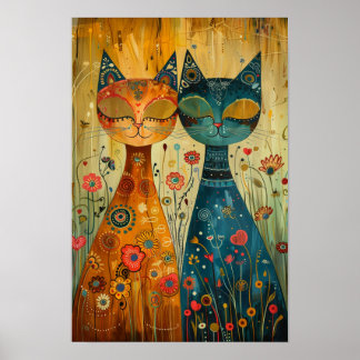 Whimsikkatzen in Harmonie: farbenfrohe Kunst des V Poster