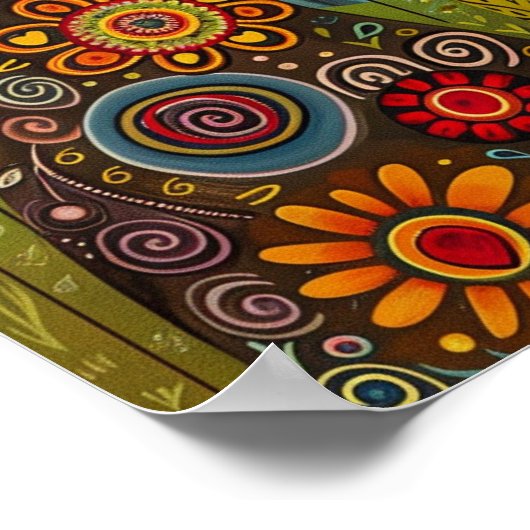 Whimsikkatzen in Harmonie: farbenfrohe Kunst des V Poster (Ecke)