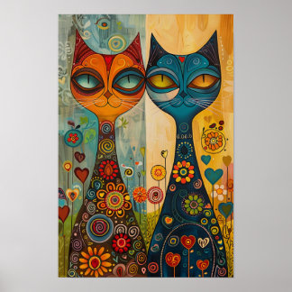 Whimsikkatzen in Harmonie: farbenfrohe Kunst des V Poster