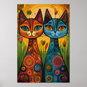Whimsikkatzen in Harmonie: farbenfrohe Kunst des V Poster