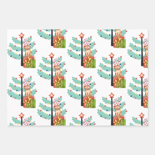 Whimsikkatzen in Hasen und Weihnachtsmuster Geschenkpapier Set (Vorderseite 3)
