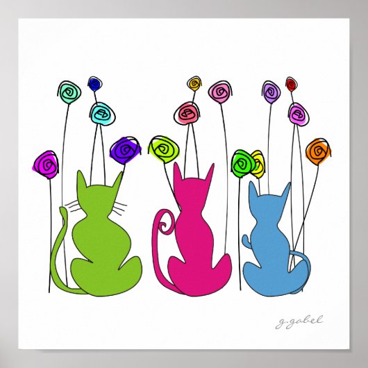 Whimsikkatzen Leinwand Wasserfarben Kunst Poster (Vorne)