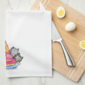 Whimsikkatzen mit Geburtstagskuchen Geschirrtuch (Viertel Falte)