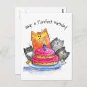 Whimsikkatzen mit Geburtstagskuchen Postkarte (Vorne/Hinten)