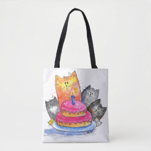 Whimsikkatzen mit Geburtstagskuchen Tasche