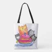 Whimsikkatzen mit Geburtstagskuchen Tasche (Rückseite)