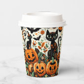 Whimsikkatzen, Pumpkins und Fledermäuse Pappbecher (Rückseite)