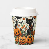 Whimsikkatzen, Pumpkins und Fledermäuse Pappbecher (Vorderseite)