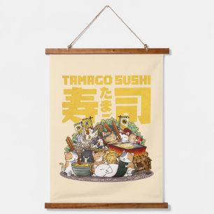 Whimsikkatzen Tamago Sushi Workshop Wandteppich Mit Holzrahmen
