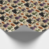 Whimsikkatzen und Halloween-Kürbis Geschenkpapier (Ecke)