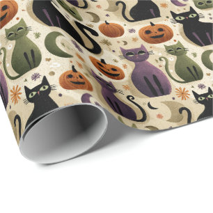 Whimsikkatzen und Halloween-Kürbis Geschenkpapier