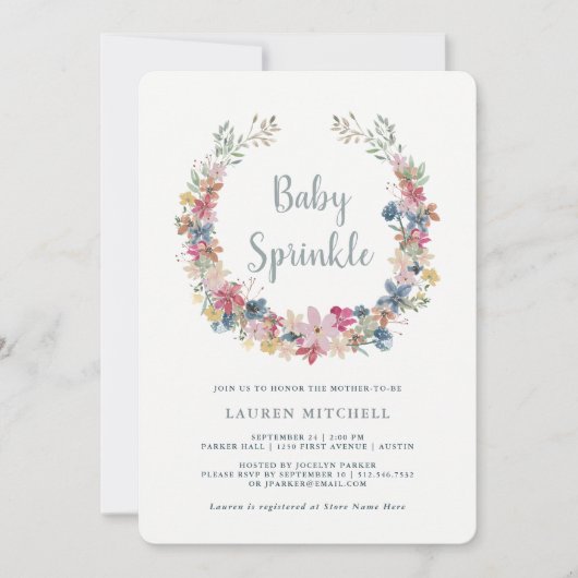 Whimsikkranz | Einladung von Floral Baby Sprinkle (Vorderseite)