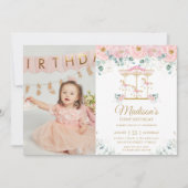 Whimsikrosa Bläserkarussell 1. Geburtstag Foto Einladung (Vorderseite)