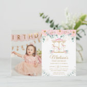 Whimsikrosa Bläserkarussell 1. Geburtstag Foto Einladung (Stehend Vorderseite)