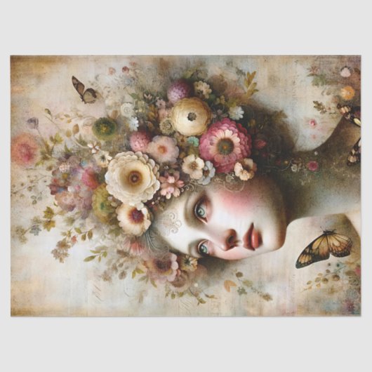 Whimsikrosa Blütenmäulchen, antike Dekoupage Seidenpapier (Vorderseite)