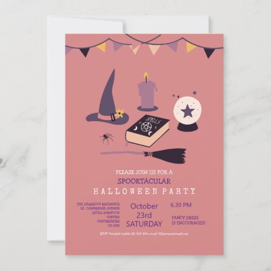 Whimsikrosa Hexe  Einladung (Vorderseite)