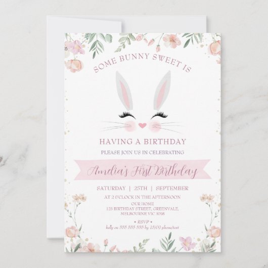 Whimsikrosa Wildblumen Einige sonnige 1. Geburtsta Einladung (Vorderseite)