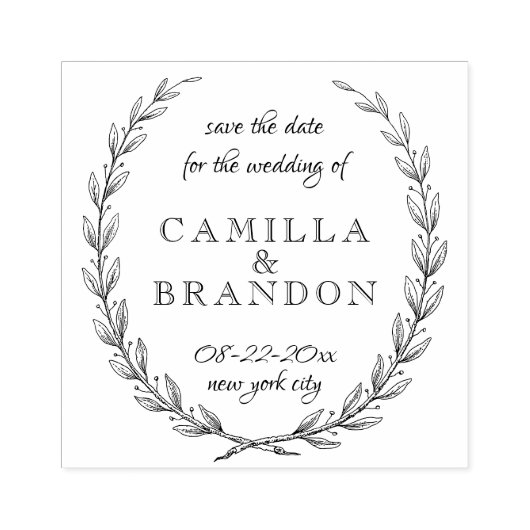 Whimsikschrift Laurel Botanical Save the Date Gummistempel (Prägung)