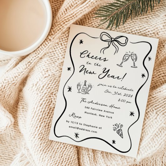 Whimsikskizziertes Silvesterfest-Party Einladung