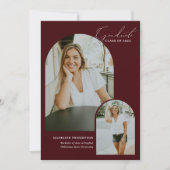 Whimsikskript Burgundy Arch Foto Abschluss Ankündigung (Vorderseite)