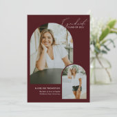 Whimsikskript Burgundy Arch Foto Abschluss Ankündigung (Stehend Vorderseite)