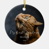 Whimsikskript Pet First Christmas Foto Keramik Ornament (Vorne)