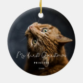 Whimsikskript Pet First Christmas Foto Keramik Ornament (Hinten)