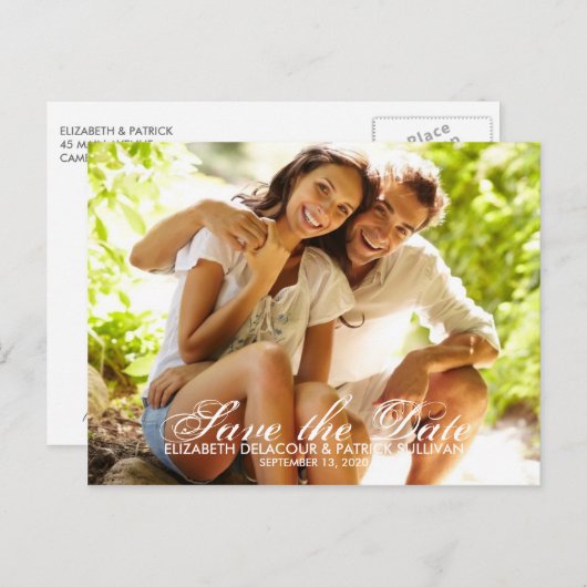 Whimsikskript Save the Date Fotokarte Postkarte (Vorne/Hinten)