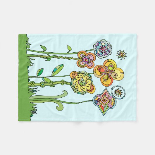 Whimsikum, handgezeichnete Blume Fleecedecke (Vorderseite (Horizontal))
