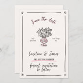 Whimsikum, handgezeichnete Blume Save the Date Einladung (Vorne/Hinten)