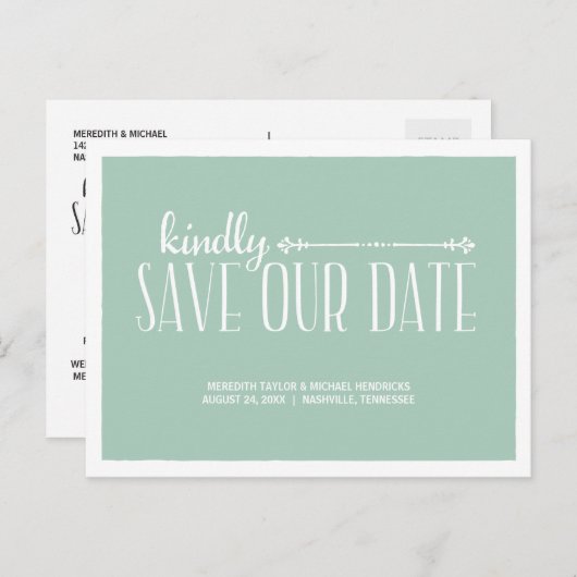 Whimsikum rustikal Save the Date Ankündigungspostkarte (Vorne/Hinten)