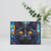 Whimsikverklebte schwarze Katze Postkarte (Stehend Vorderseite)