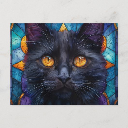 Whimsikverklebte schwarze Katze Postkarte (Vorderseite)