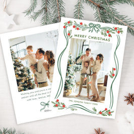 Whimsisage Green Christmas Bow Ribbon 2 Foto Feiertagskarte
