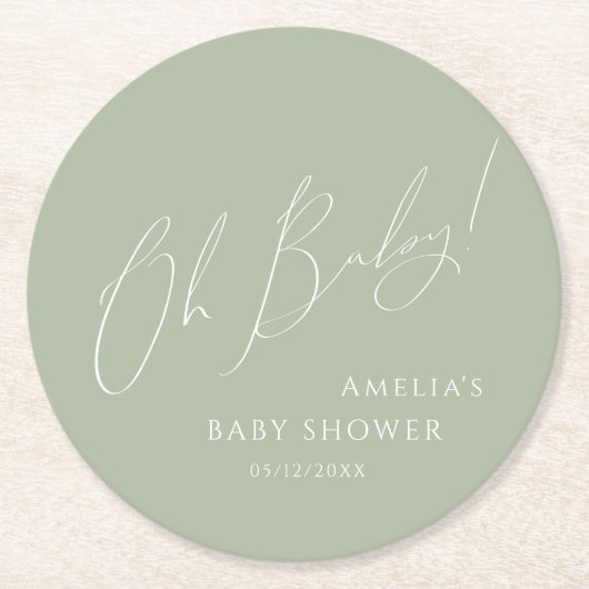 Whimsisage Green Oh Baby Runder Pappuntersetzer (Vorderseite)