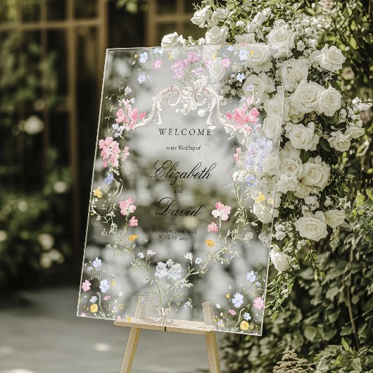 Whimsisch elegante Rokoko-Blumenwappen-Hochzeit Acrylschild