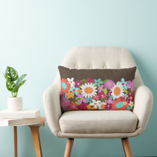 Whimsisch farbenfrohe Frühlingsblumen Garten Kisse Lendenkissen